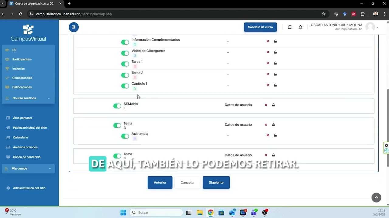 Crear copia de seguridad en el campus virtual histórico (Para docentes)