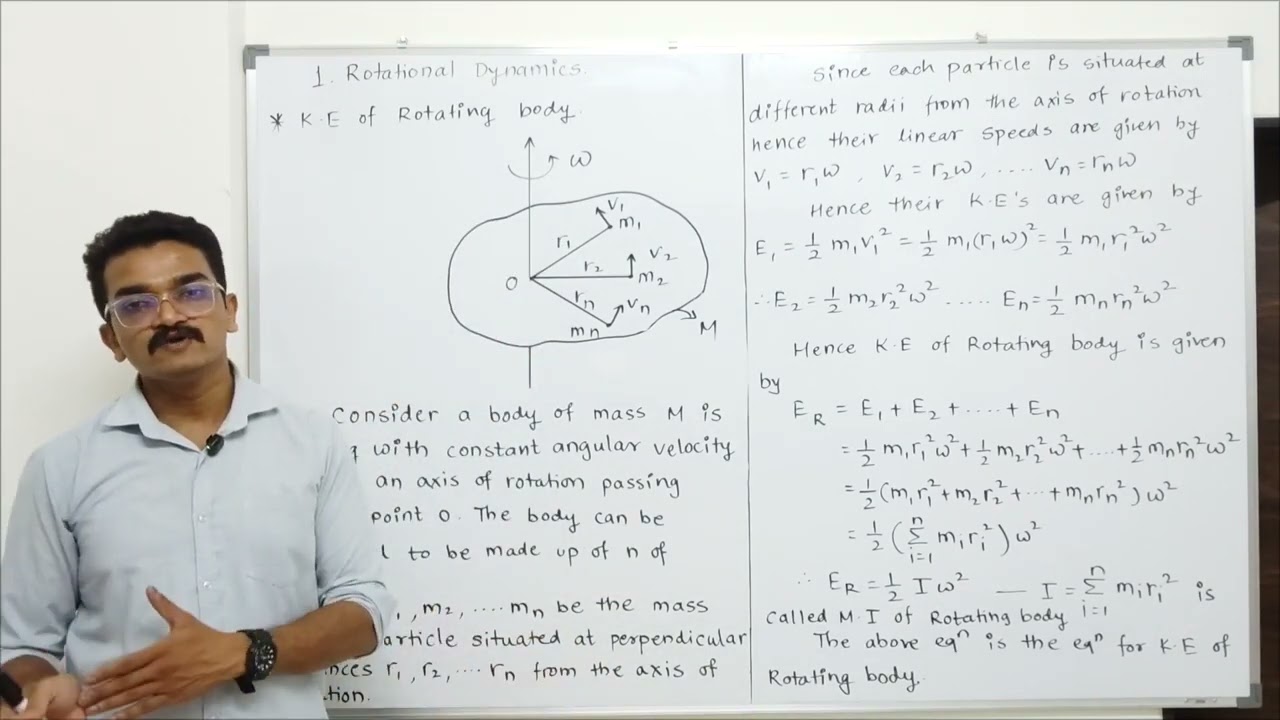 Equation for Kinetic Energy, Angular Momentum and Torque acting on Rotating Body Rotational Dynamics