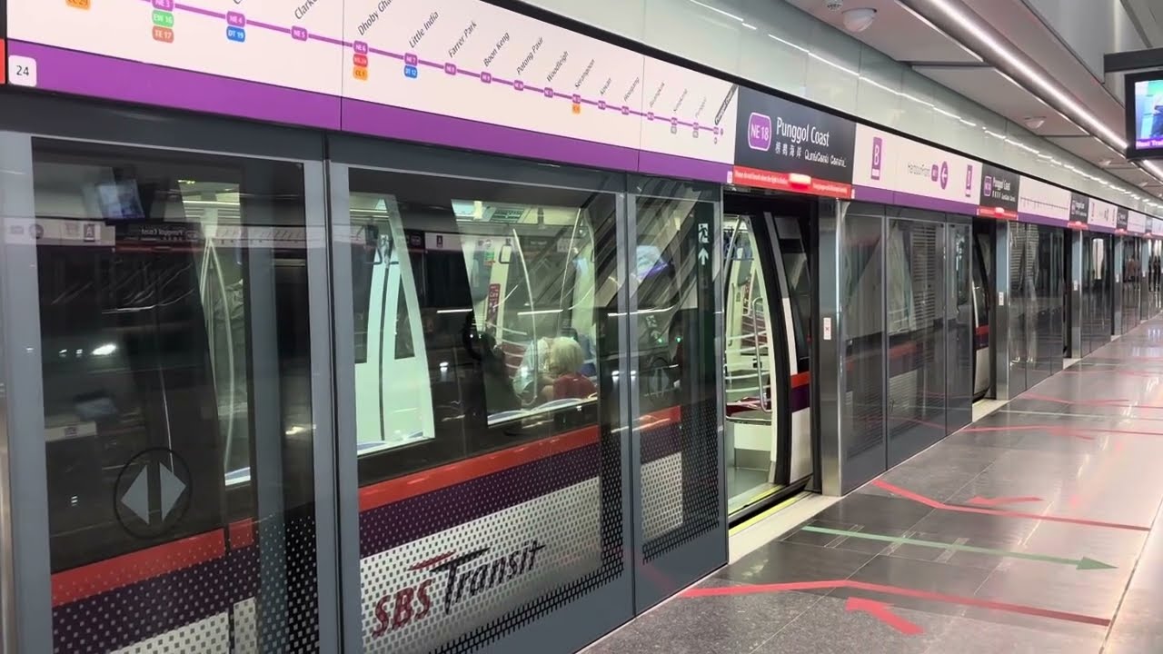 SBS Transit NEL Alstom Metropolis C751C [7075/7076] departing Punggol Coast (➡️ HarbourFront)
