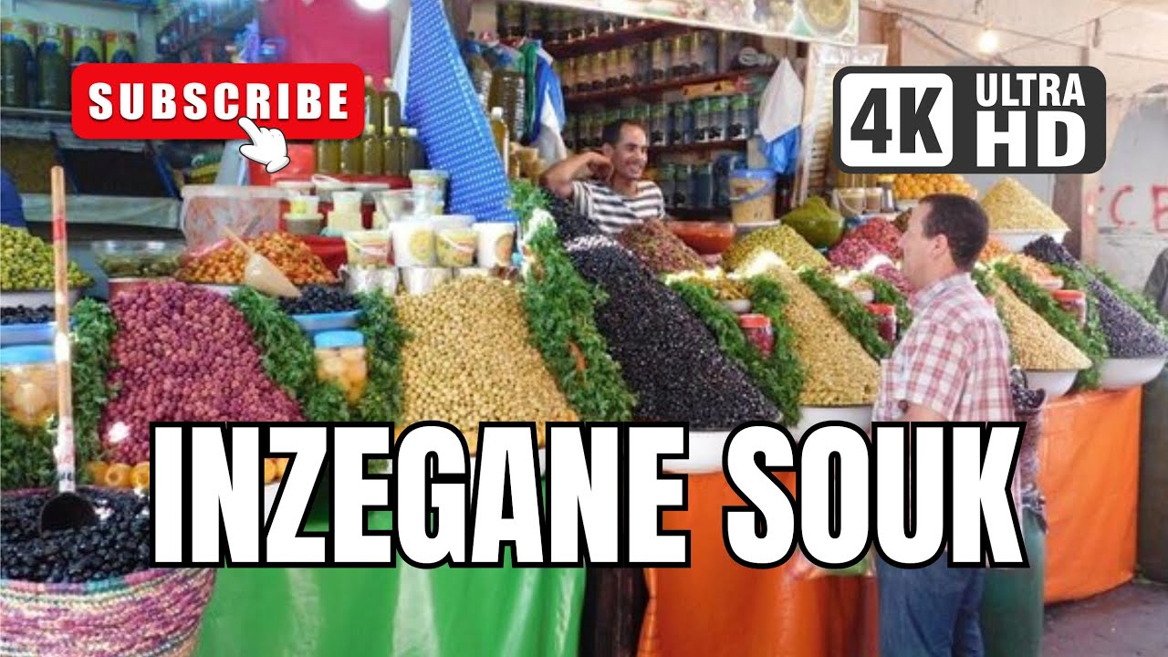 Morocco - Inzegane souk walking tour - 4K ULTRA HD  جولة في سوق إنزكان