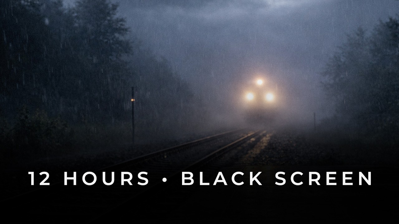 Distant Train and Rain Sounds for Sleeping • Black Screen Sleep Sounds