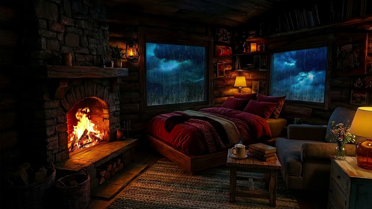 Relaxing Piano Music in a Cozy Cabin 🌧️ Rain Sounds for Calm, Sleep & Stress Relief