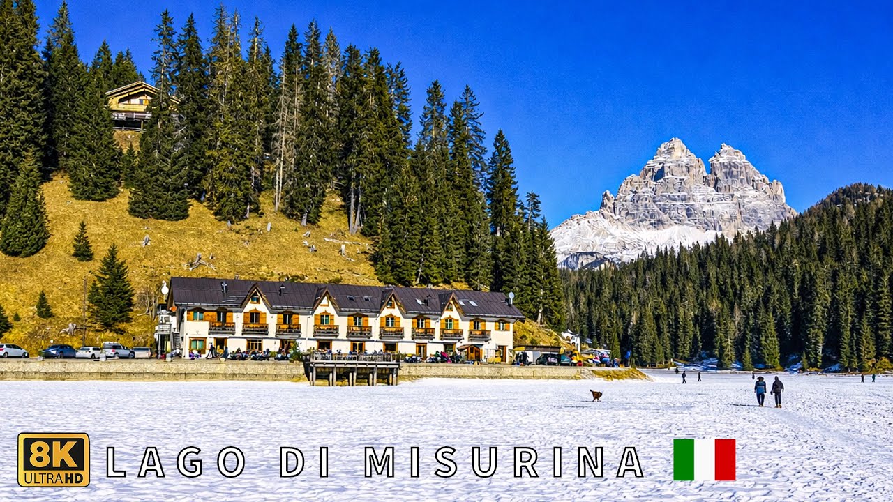 Lago di Misurina Dolomites Italy Ice Lake Walking 8K