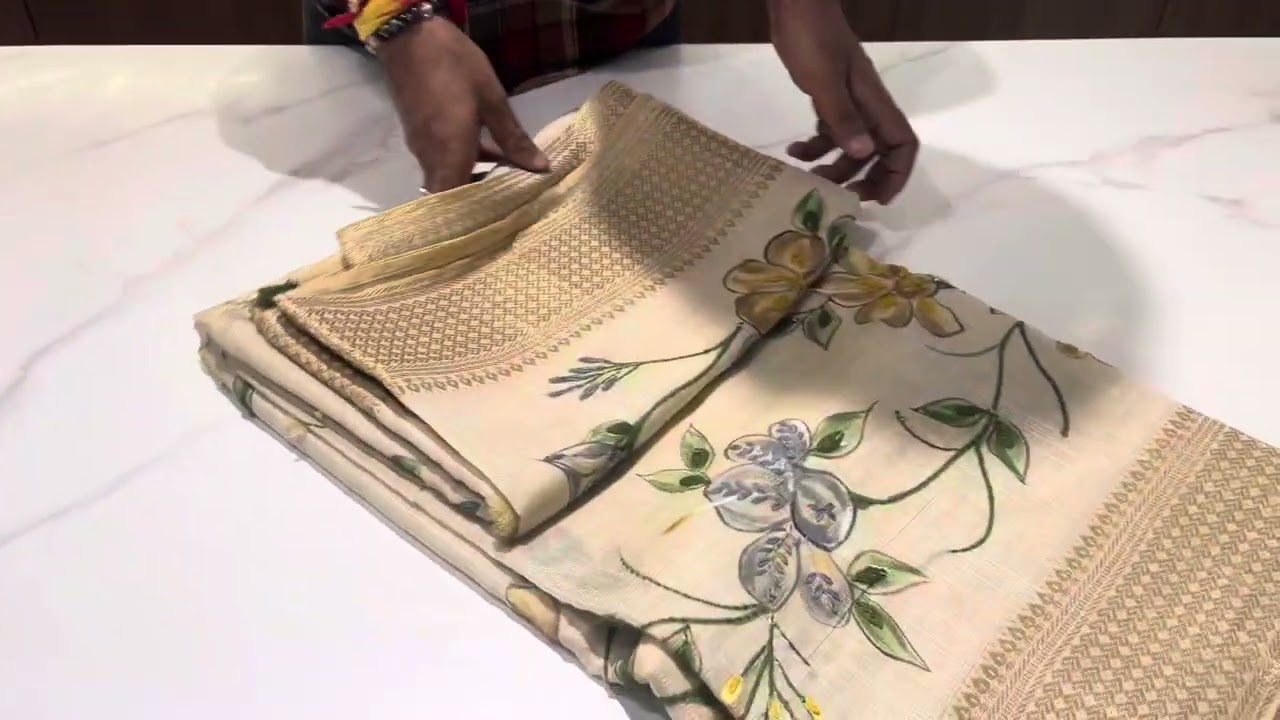 “Premium Linen tissue with hand painted Kantha work and knot work Saree”||#youtubevideo #Rajajinagar