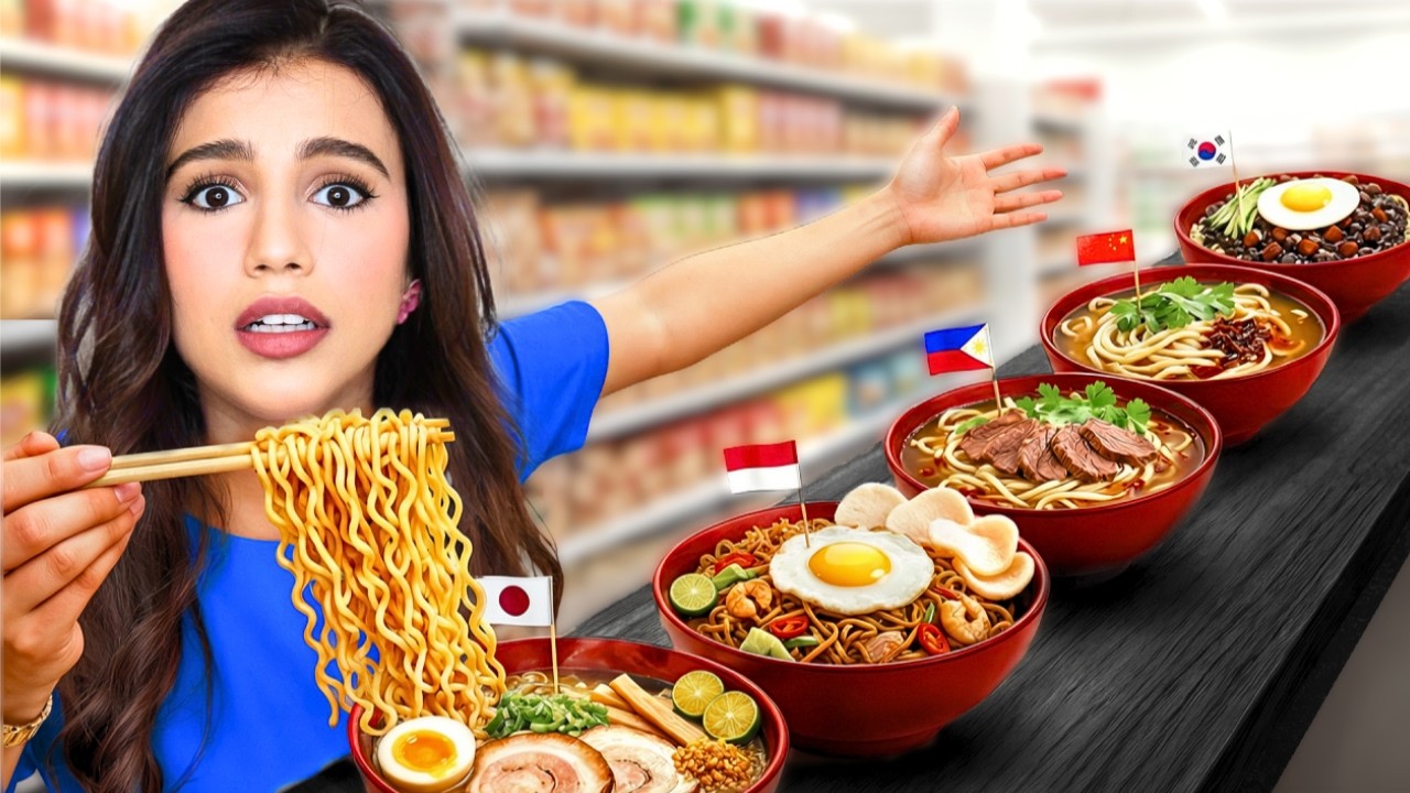 اشتريت كل الأندومي الآسيوي من المحل | أغرب النكهات ! 😭