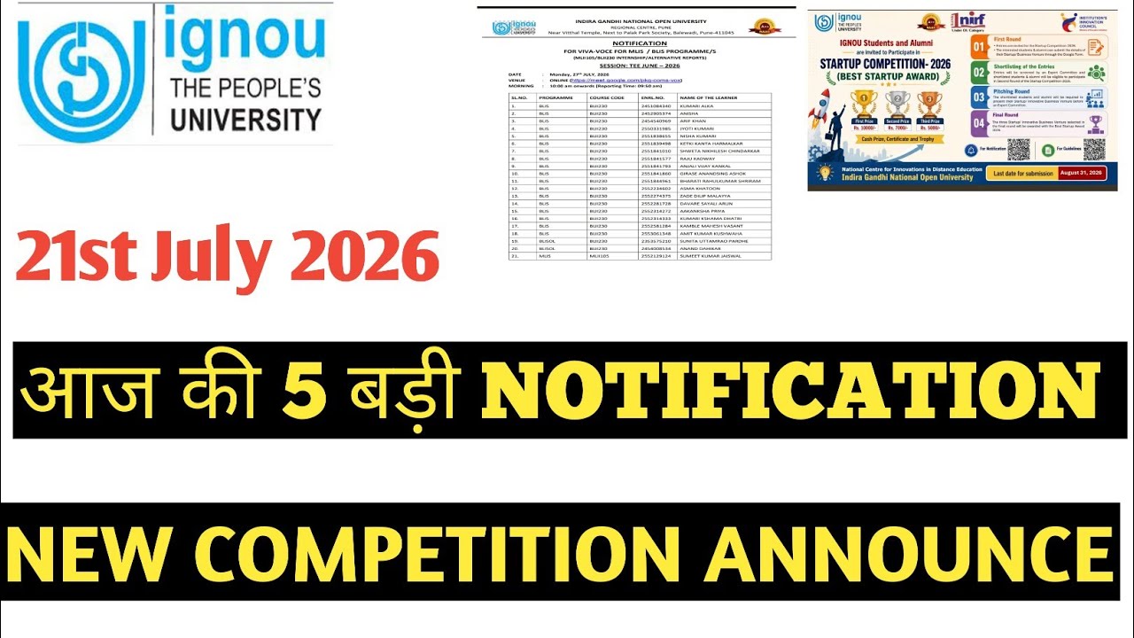 IGNOU 21st July 2026 आज की बड़ी UPDATE 🔥