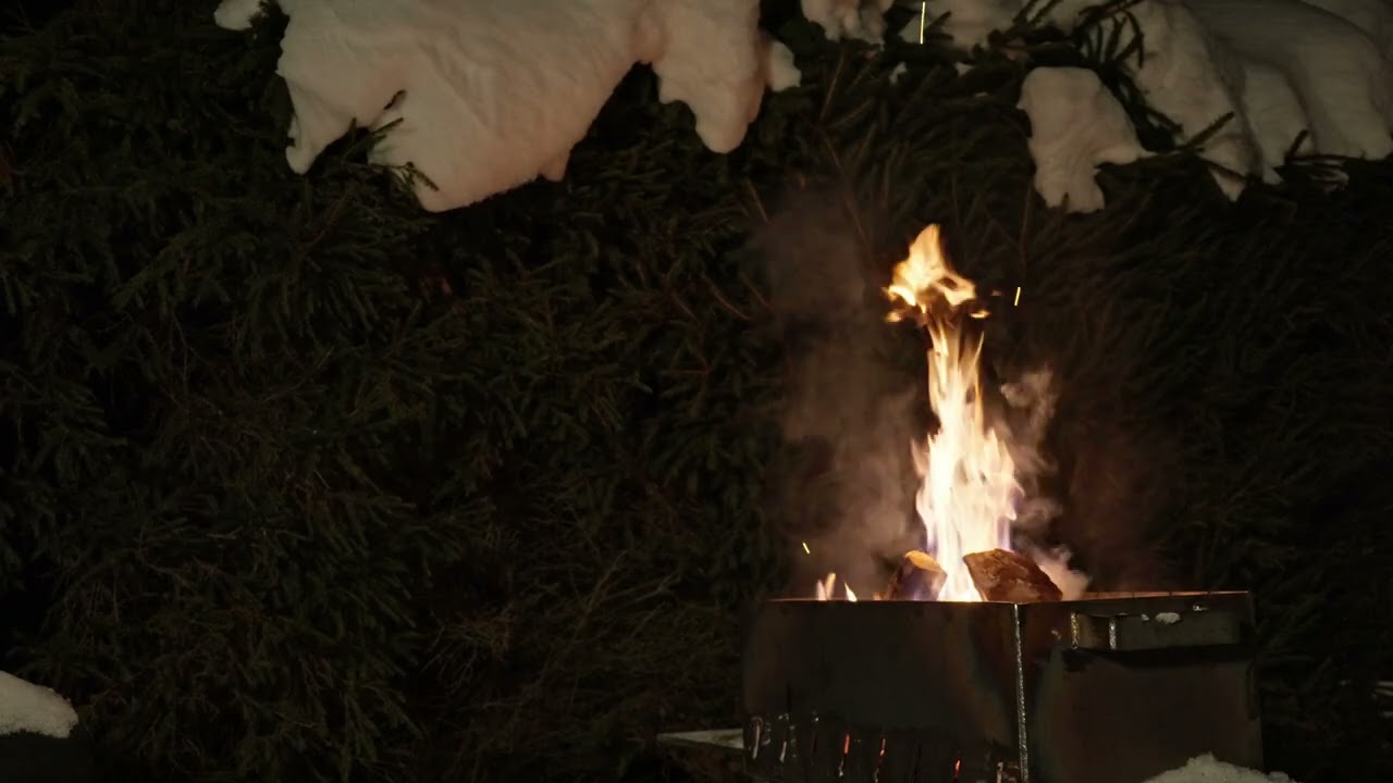 Outdoor Fireplace in Snow 4K | Crackling Logs & Gentle Flames | Sleep, Study, Meditation