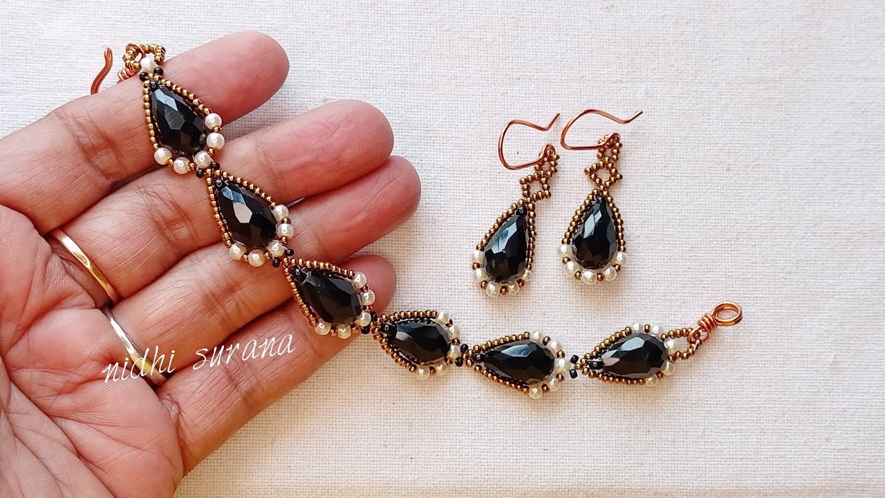 Boldly Black, Teardrop Crystal Bracelet & Earrings/Handmade jewelry/Pulsera Aretes Tutorial diy