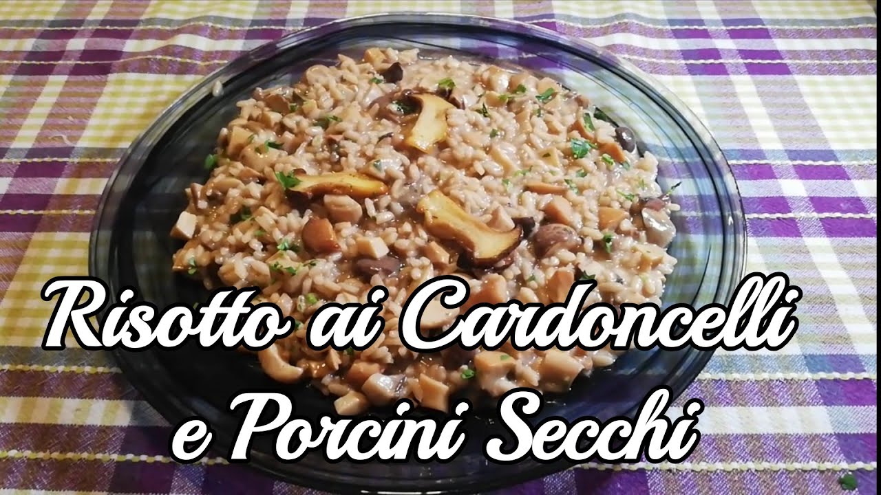RISOTTO AI FUNGHI CARDONCELLI CON PORCINI SECCHI . Una bontà infinita .. Piace a tutta Famiglia .🍄🌲🏡