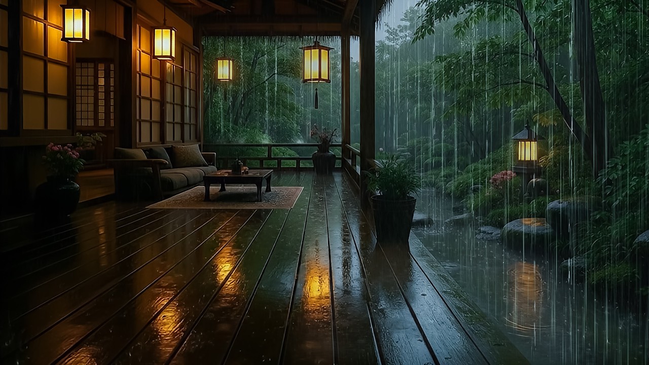 HEAVY RAIN on Forest Wooden Cabin by Pond | ASMR Rain to Stay Deep Sleep, Cure Insomnia