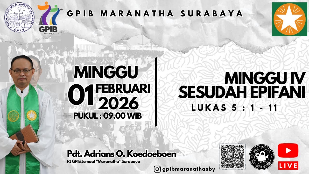 Ibadah Hari Minggu IV Sesudah Epifani, 01 Februari 2026
