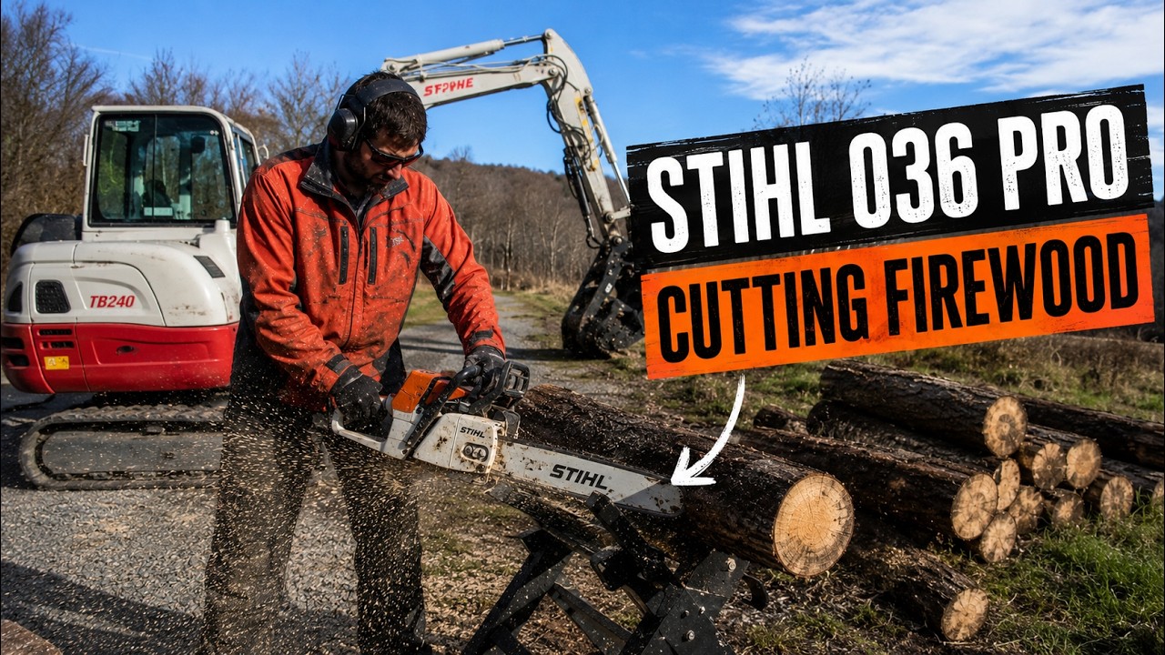 STIHL 036 Pro Chainsaw in Action: Cutting Firewood Like a Beast! #firewood   #countrylife #chainsaw