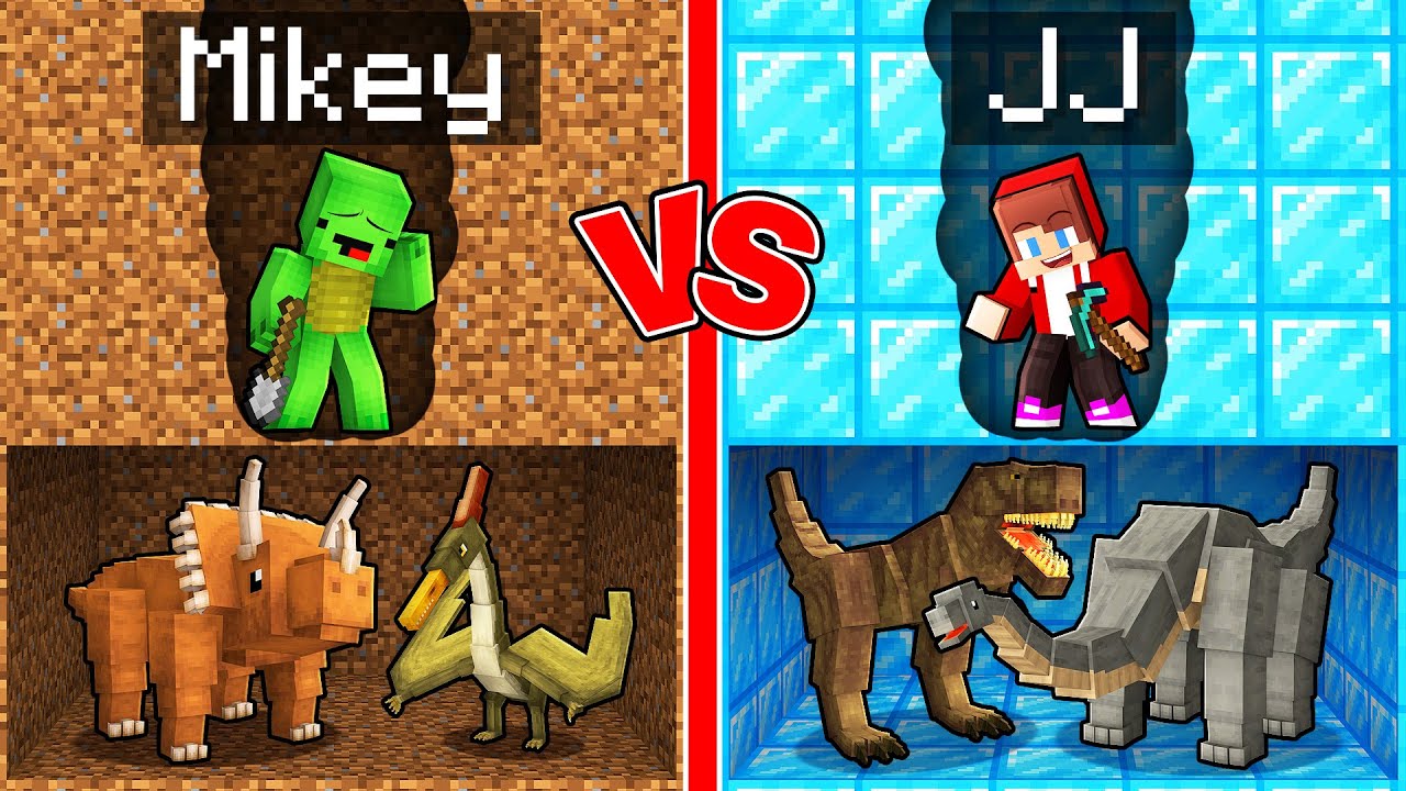 Mikey vs JJ Dinosaur Mining Challenge in Minecraft (Maizen)
