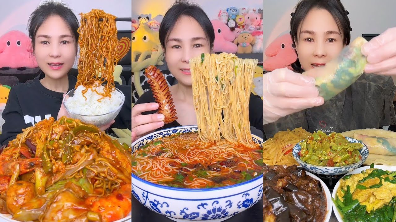 Mukbang Challenge : Eating Spicy 🔥🥵 noodles 🍜 fried tendon noodles rachang #noodles #mukbang #foodie