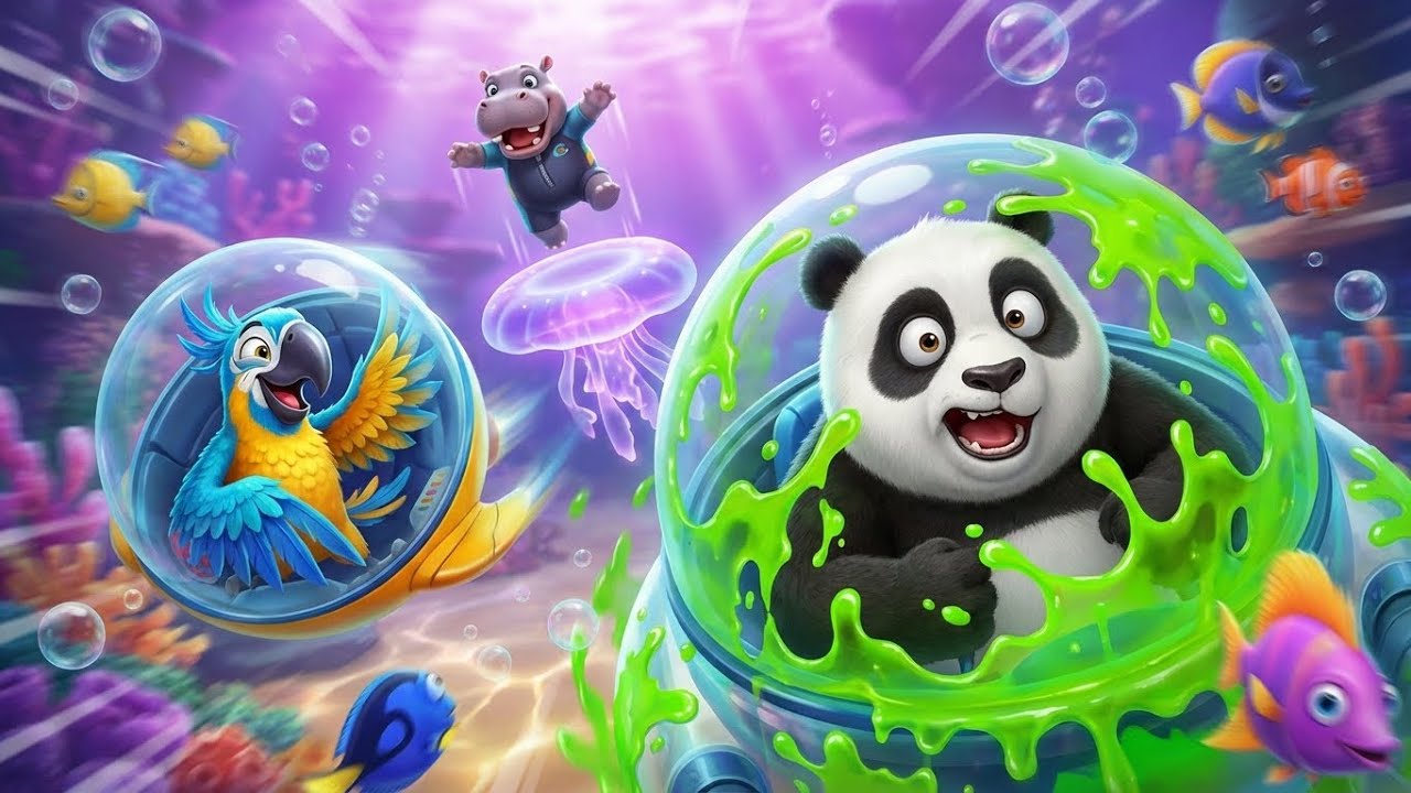 Bubble Tube Splash Race With Otter Panda Parrot Turtle Baby Hippo - Underwater Arcade Waterpark Game