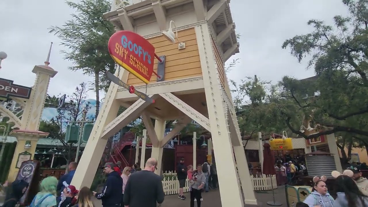 Goofy's Sky School Roller Coaster Entrance to queue line Copy-Free, Disney California Adventure 2023