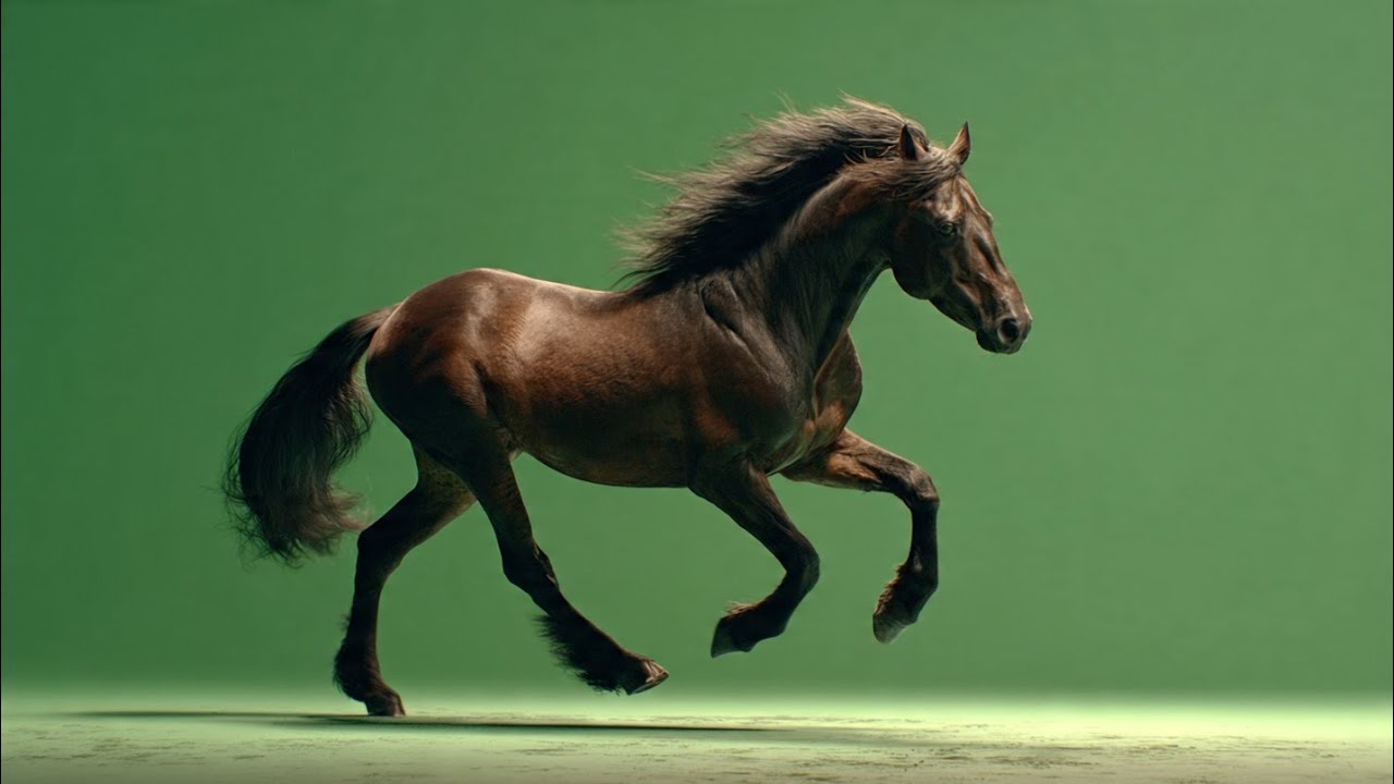 Powerful Horse Running in Slow Motion on Pure Green Screen | Ultra-Realistic 4K Cinematic Shot 