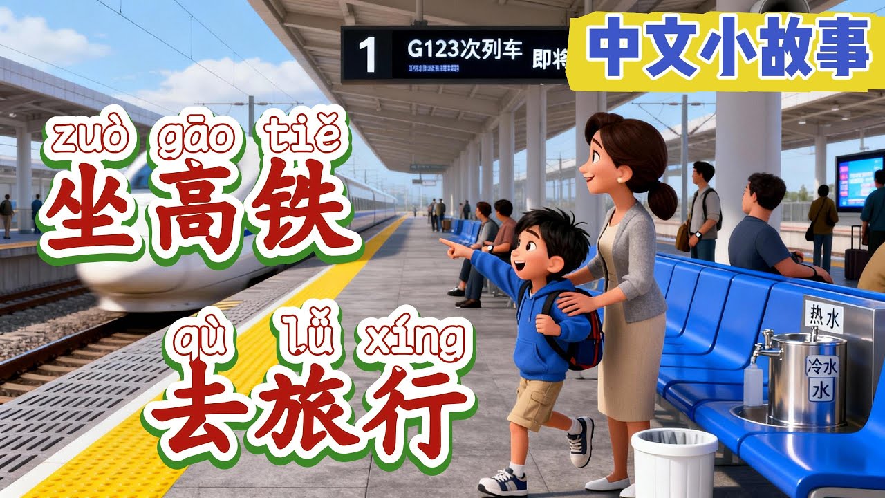 【HSK 1-2】Day 4 of Chinese Stories：《坐高铁去旅行》- Traveling by High-Speed Rail