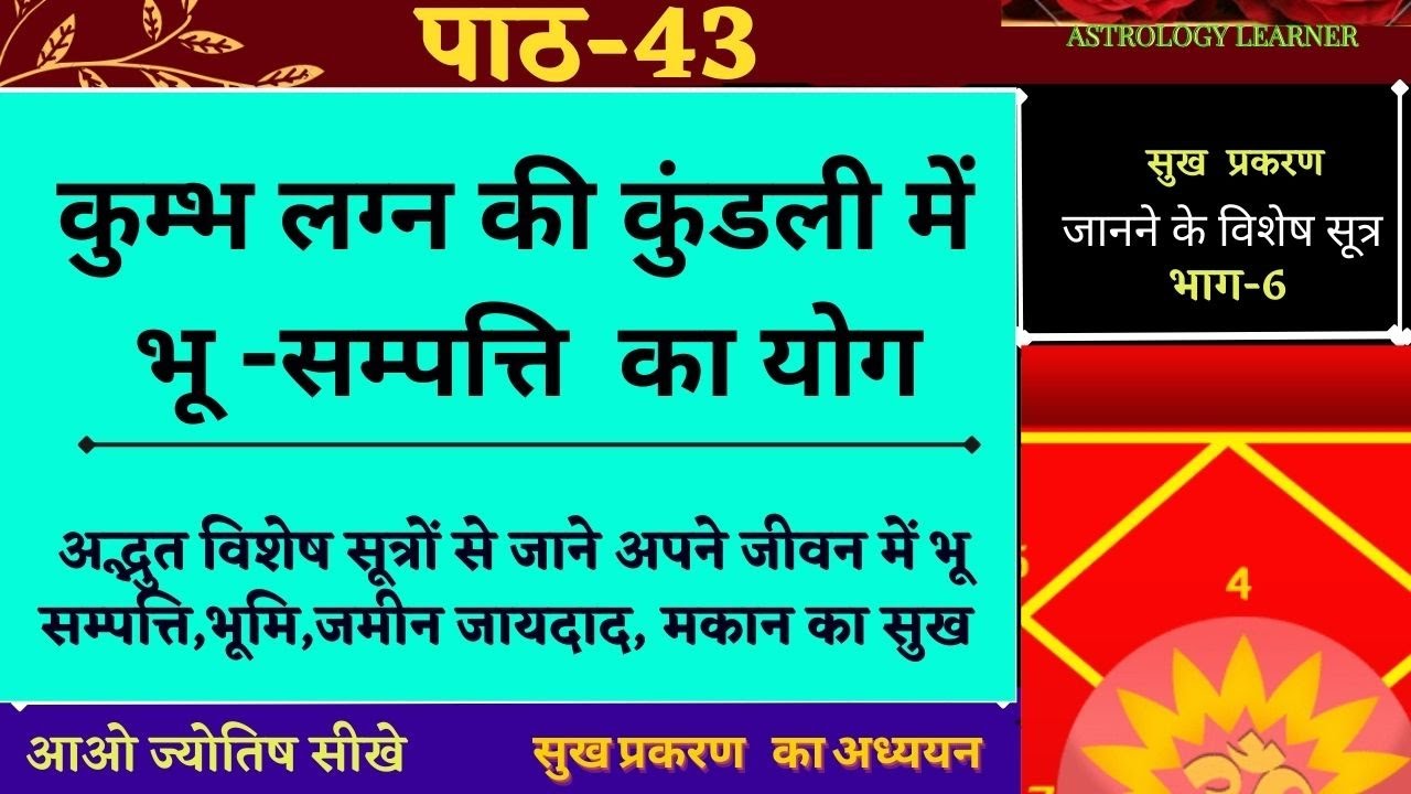 कुम्भ लग्न की कुंडली में भू- सम्पत्ति का योग | जमीन जायदाद व मकान आदि का सुख | विशेष सूत्र |