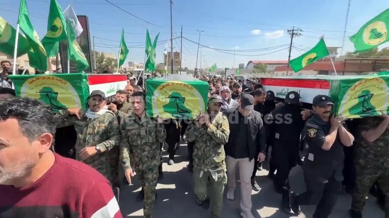 Dozens of people attend the funeral for PMF members killed by airstrike in Kirkuk