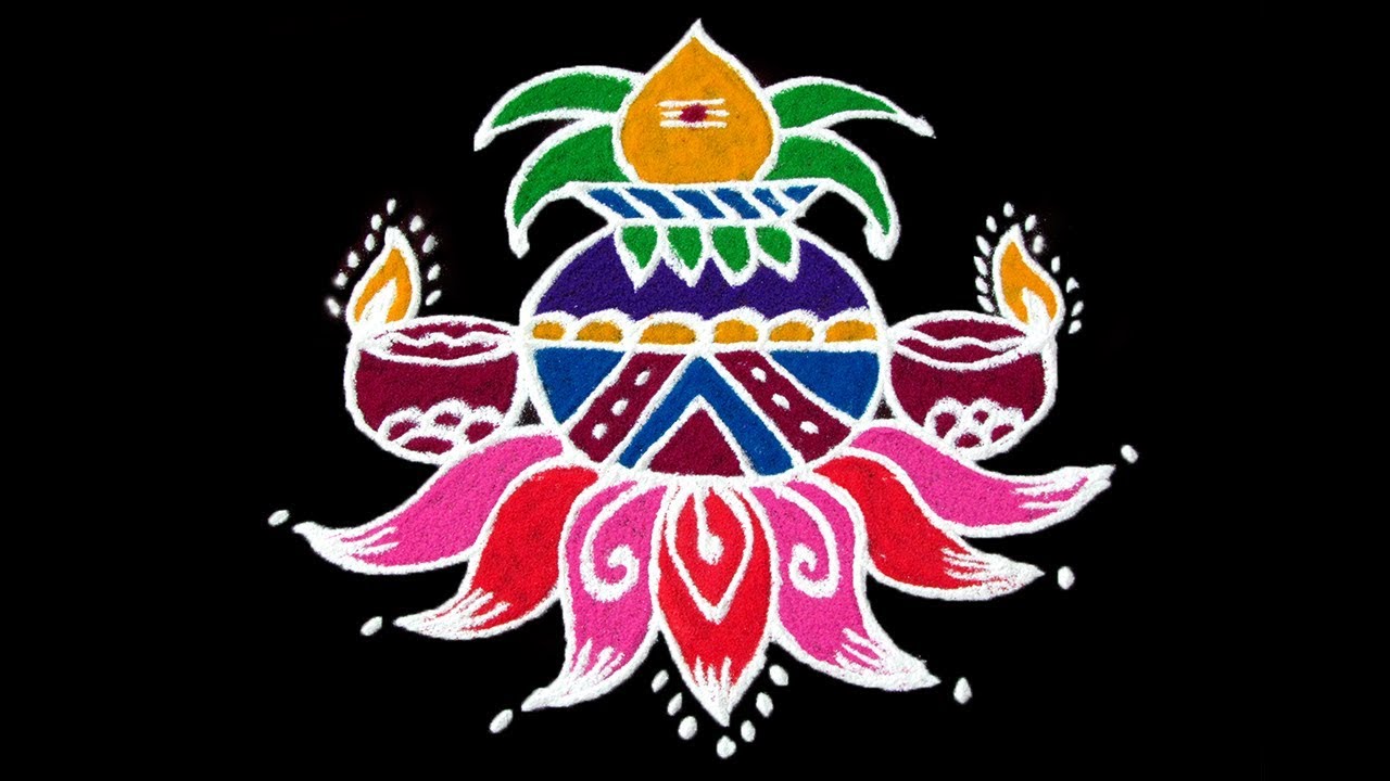 Diwali Rangoli 2019 | Dussehra Special Kalasam Rangoli | 5 Dots Simple Navaratri Rangoli