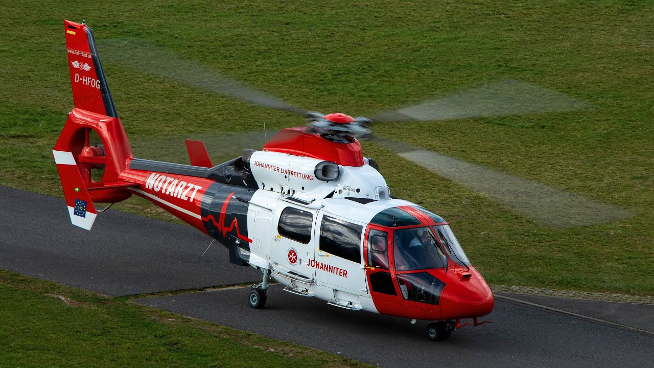 Johanniter Luftrettung | Start Christoph Mittelhessen auf Flugplatz Jena | AS365 | D-HFOG