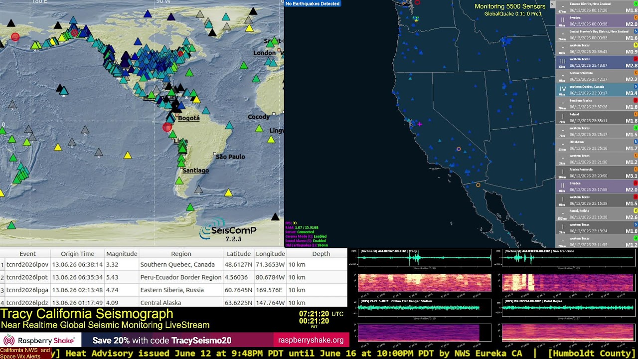 Live Global Seismic Activity Map Views using SeisComP and GlobalQuake.
