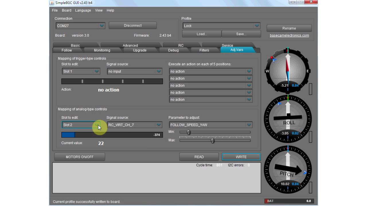 Adjustable variables. Firmware 2.43, SimpleBGC 32-bit