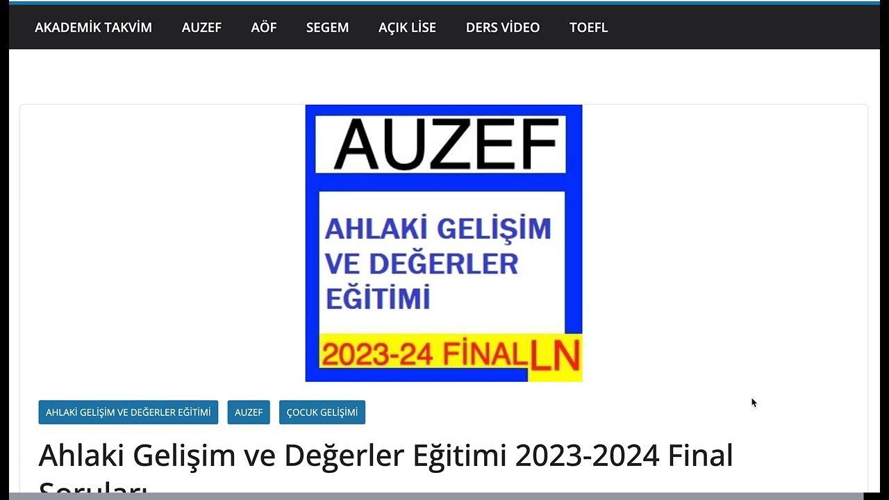 Auzef Ahlaki Gelişim ve Değerler Eğitimi 2023-2024 Final Soruları