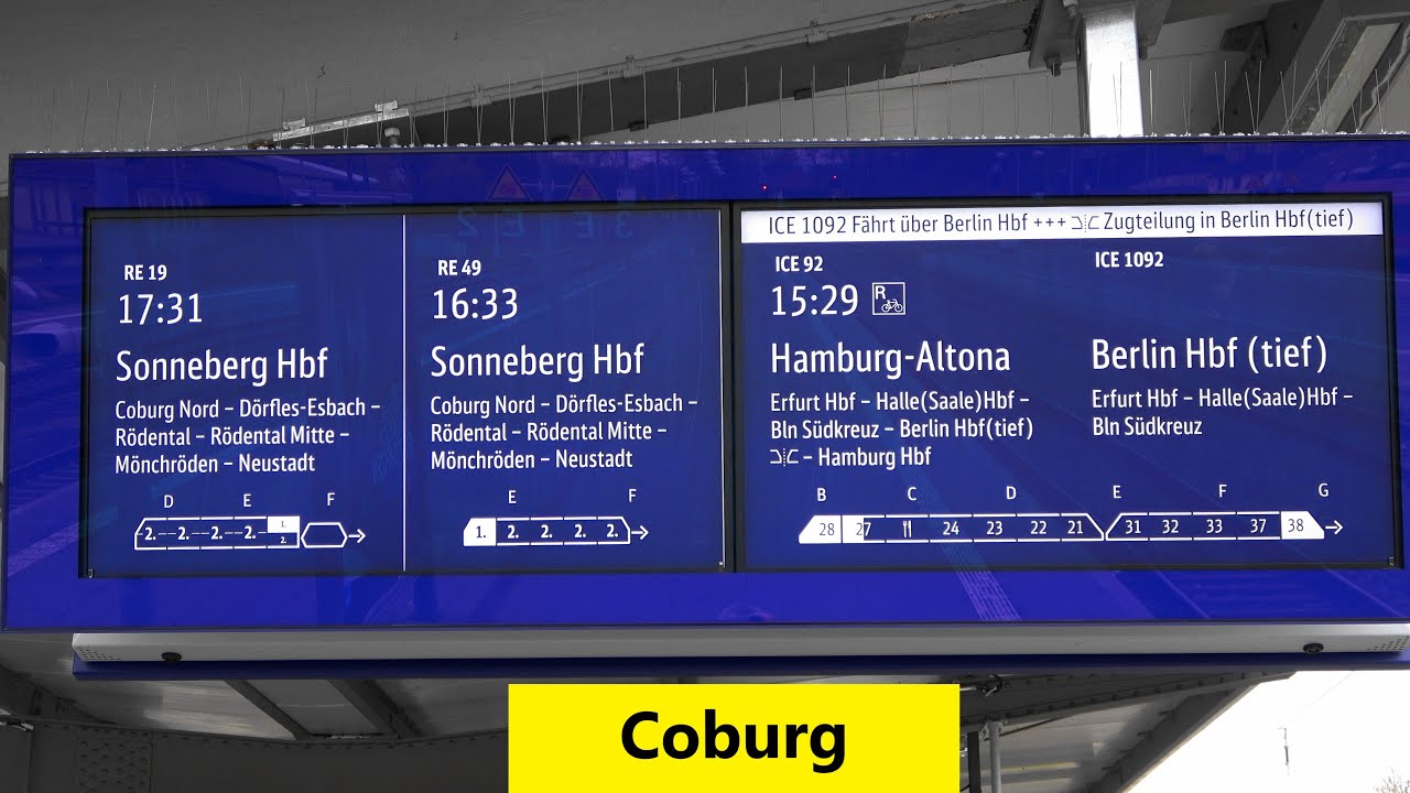 Bahnhof Coburg:🆕 jetzt neueste Zugzielanzeiger, Bahnverkehr m. ICE, agilis & FTX & Heiko Ansagen