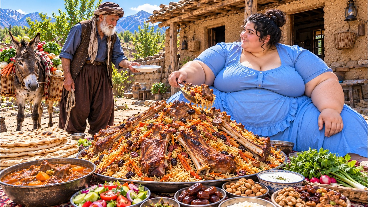A Day in Countryside IRan 🇮🇷 | Homemade Lamb Kabuli Pulao, Fresh Watermelon & Date Harvest