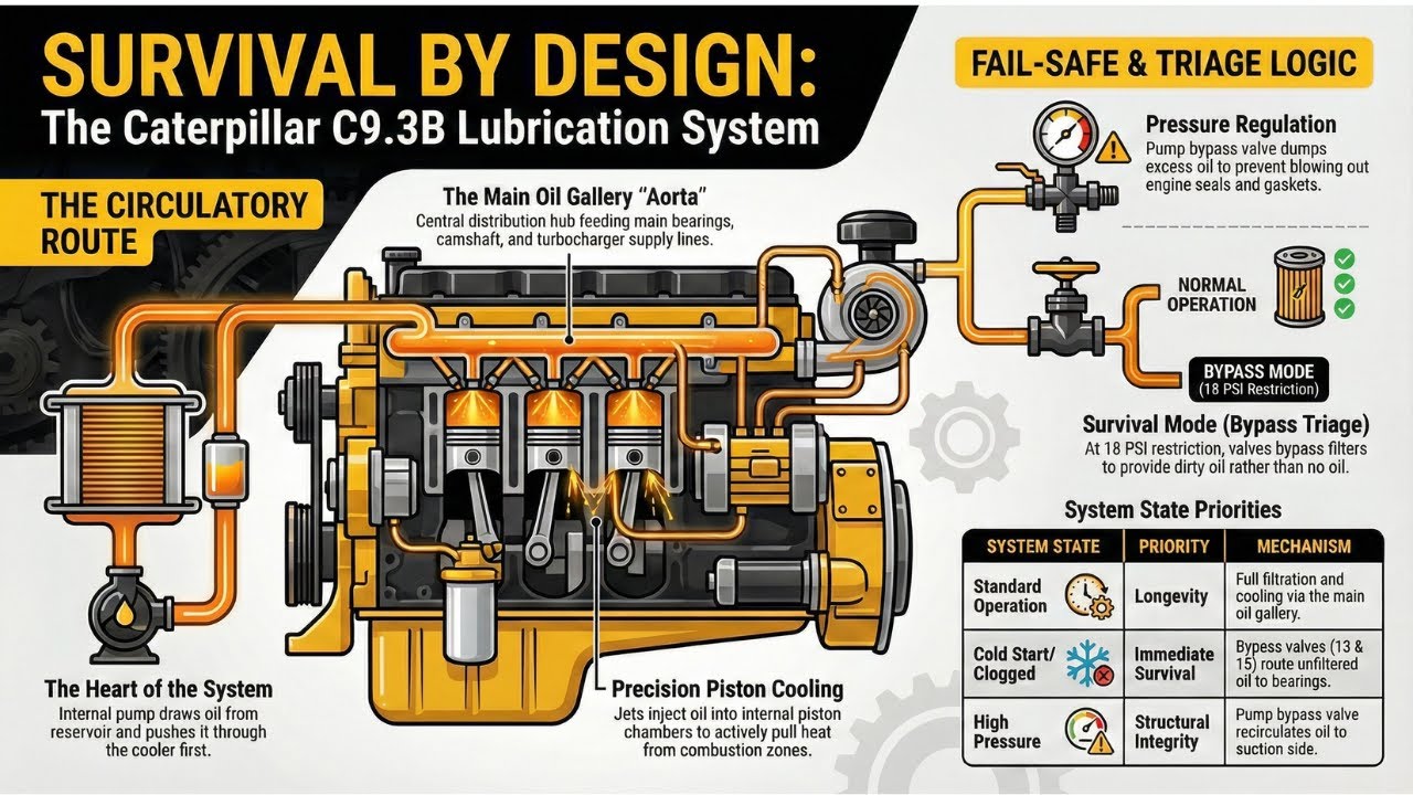 Caterpillar C9.3B Lubrication System Explained: Oil Flow & Components