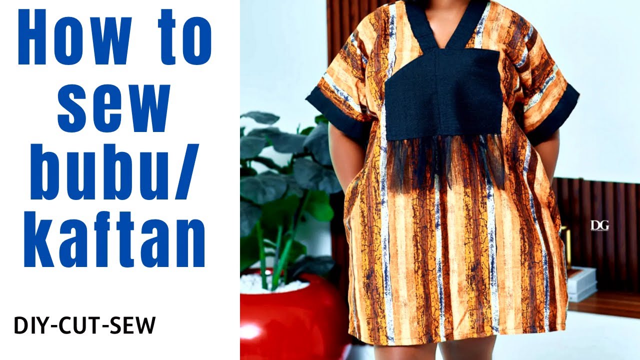 How to cut and sew bubu gown with built up V-neck #bubu #kimono #dashiki