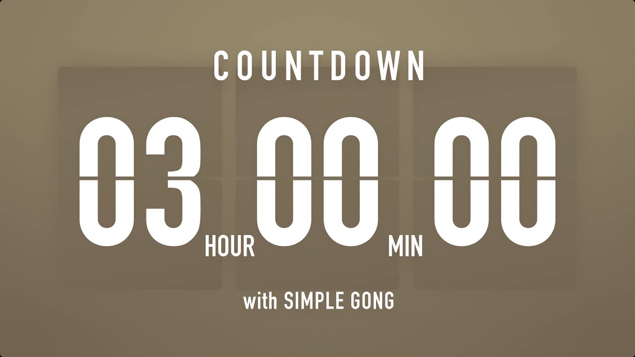 3 Hour Countdown Timer ⏳ Flip Clock with Simple Gong 🦂🔔