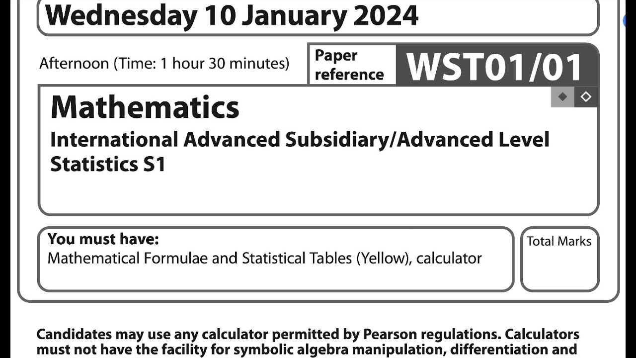 Статистика S1 января 2024 г. Q1 IAL WST 01/01 Pearson Edexcel Тема: Гистограмма, интерполяция, ве...