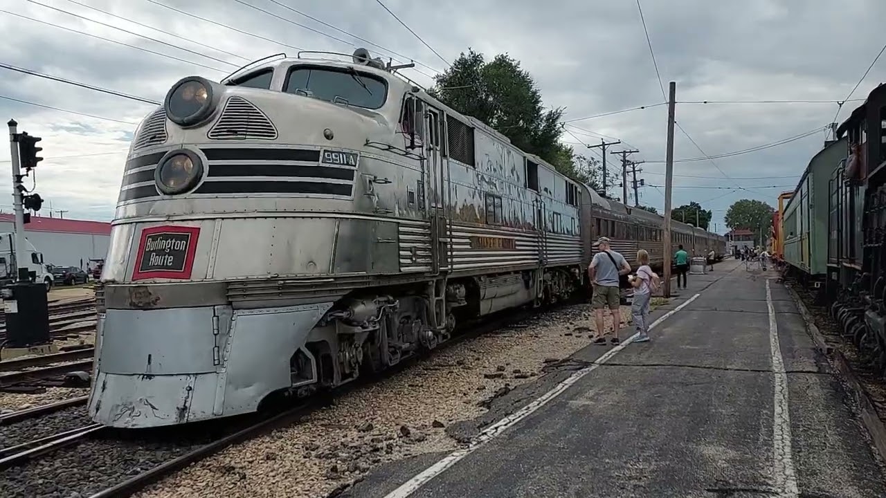Illinois Railway Museum's Nebraska Zephyr Leaving the Station - CBQ 9911A and Coaches