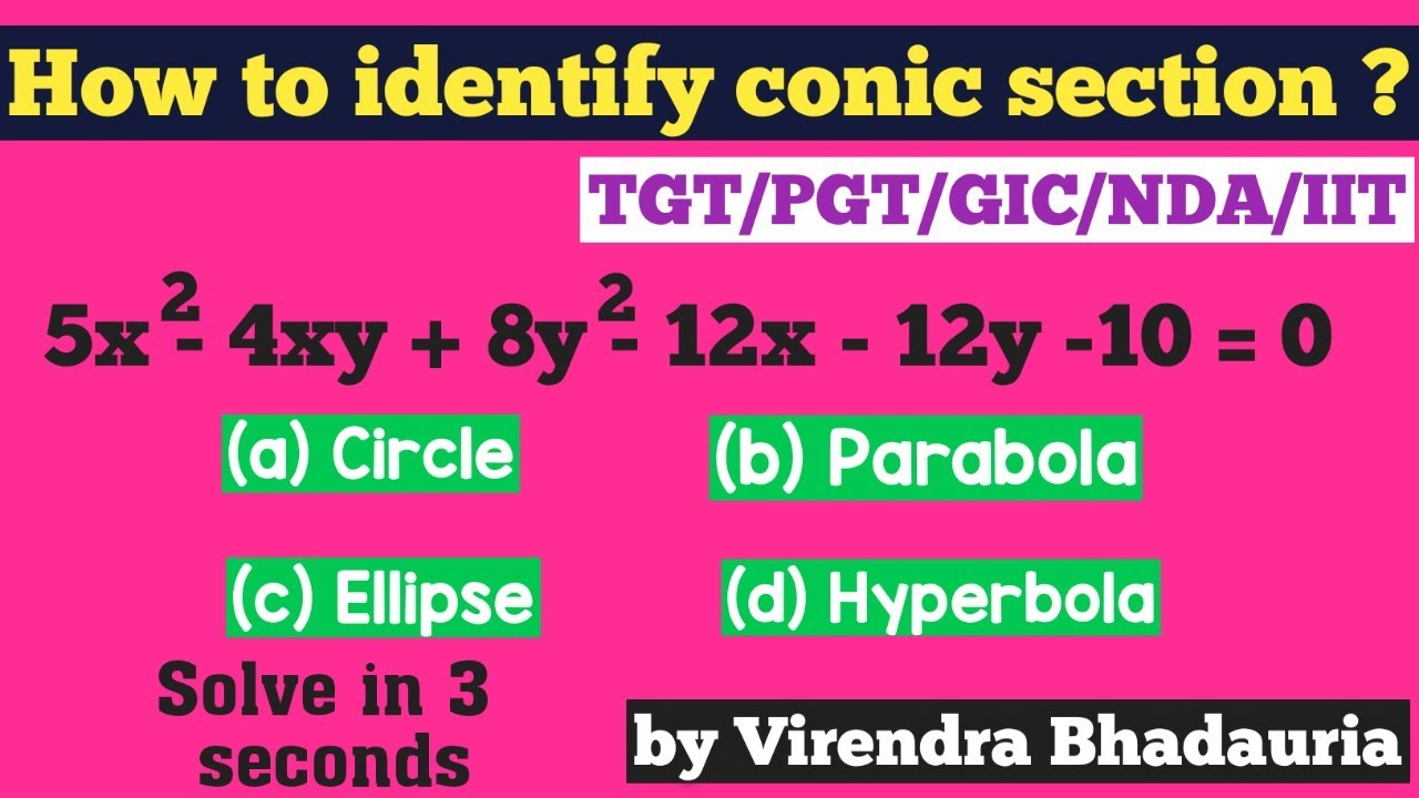 Identify the conic section | Conic section short trick | TGT/PGT/GIC/IIT/NDA Conic section