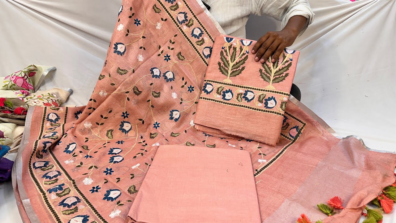 Pure linen by linen suits| Embroidered suits|#embroidery #linen #suits #wholesale #shorts #online e