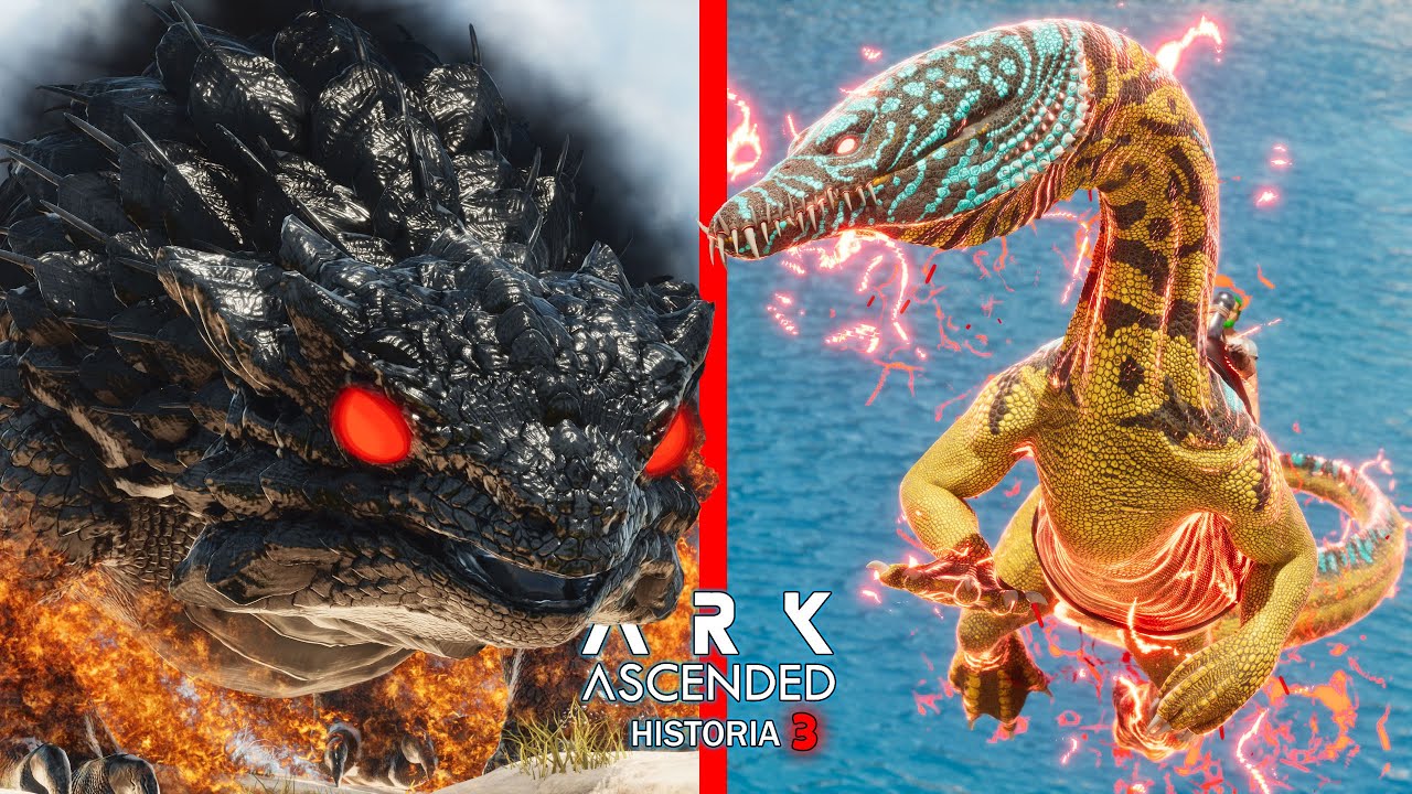 ATAQUE DINOSAURIO DEMONIO, NOTHOSAURUS MUTANTE MEJORADO y mi nueva base! ARK Ascended Historia