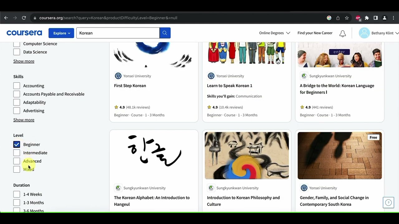 Locating Free Korean Courses on Coursera