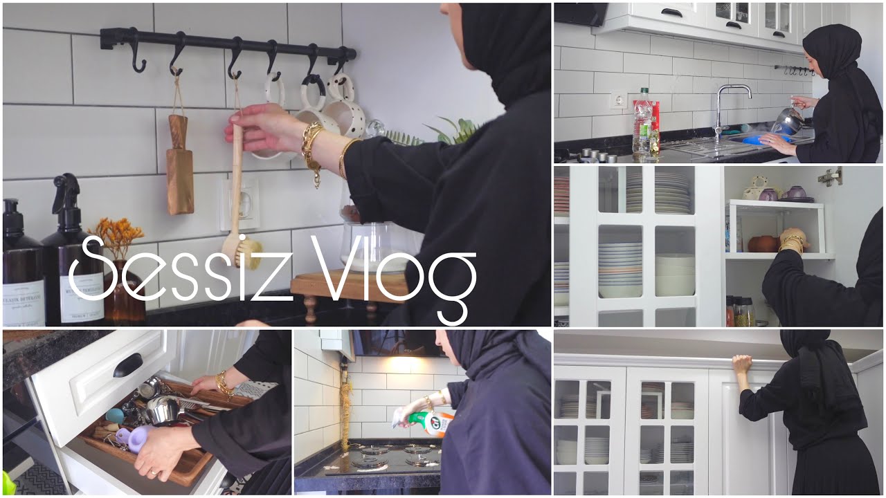 SESSİZ VLOG|Mutfak temizliği🧼|Dolap içi düzeni|Mutfak turu|Akşm yemeği 👩🏼‍🍳