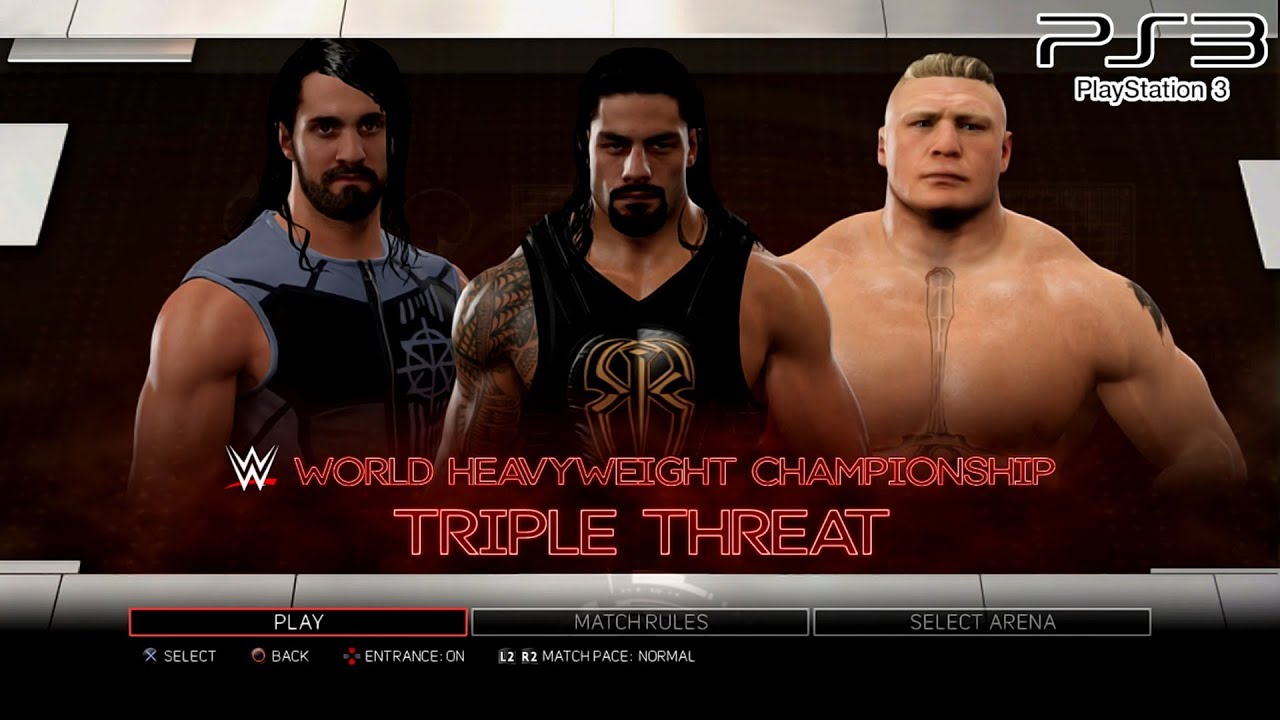 WWE 2K17 PS3 - Roman Reigns VS Seth Rollins VS Brock Lesnar - Triple Threat [2K][mClassic]