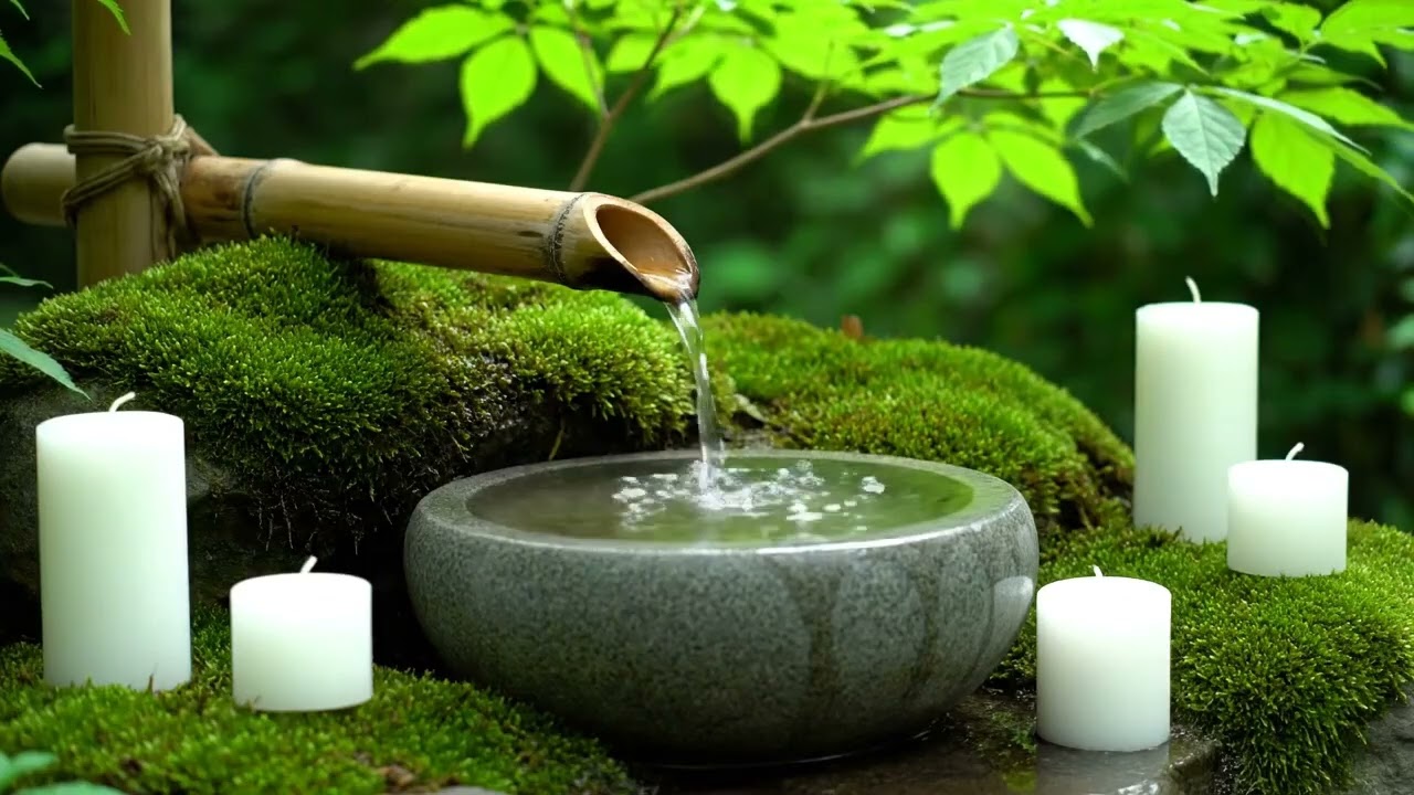 Zen Cave Flow Harmony Bamboo Fountain and Candlelight with Hidden Water Echo for Stress Relief & Med