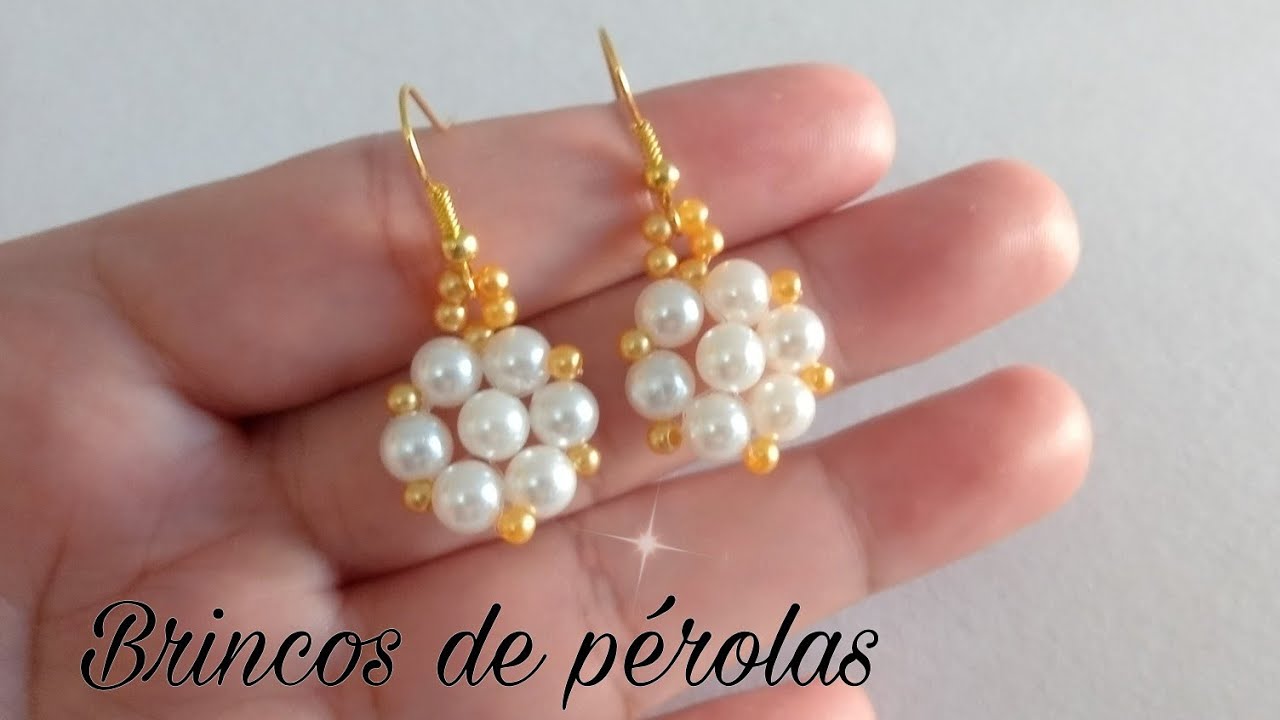 Brincos feito com pérolas/passo a passo/para iniciantes.