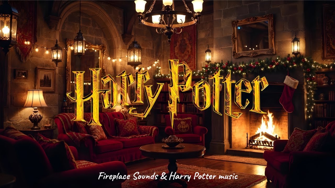 Gryffindor Common Room at Christmas | Fireplace Sounds & Magical Ambient Music ✨