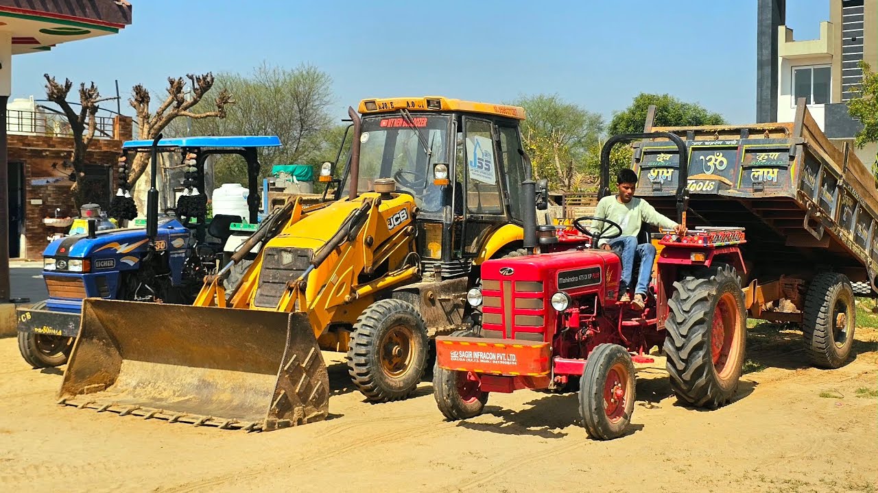 JCB 3dx Eco Tractor stuck Mud Mahindra 575Di Eicher 380 Kubota Making well for Farming | Bus Life