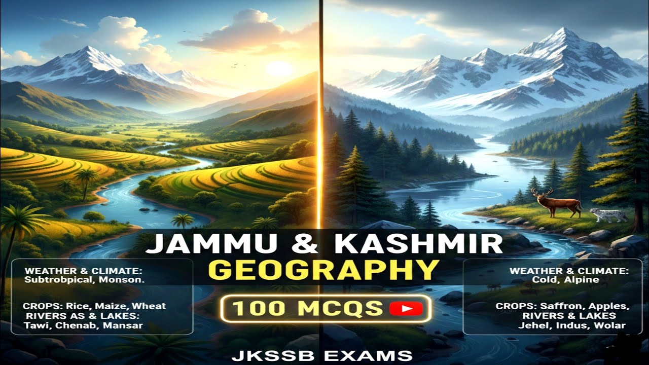 Target JKSSB:J&K Geography 100 MCQs |Weather, Climate, Crops, Rivers, Lakes, Flora, Fauna etc #jkssb