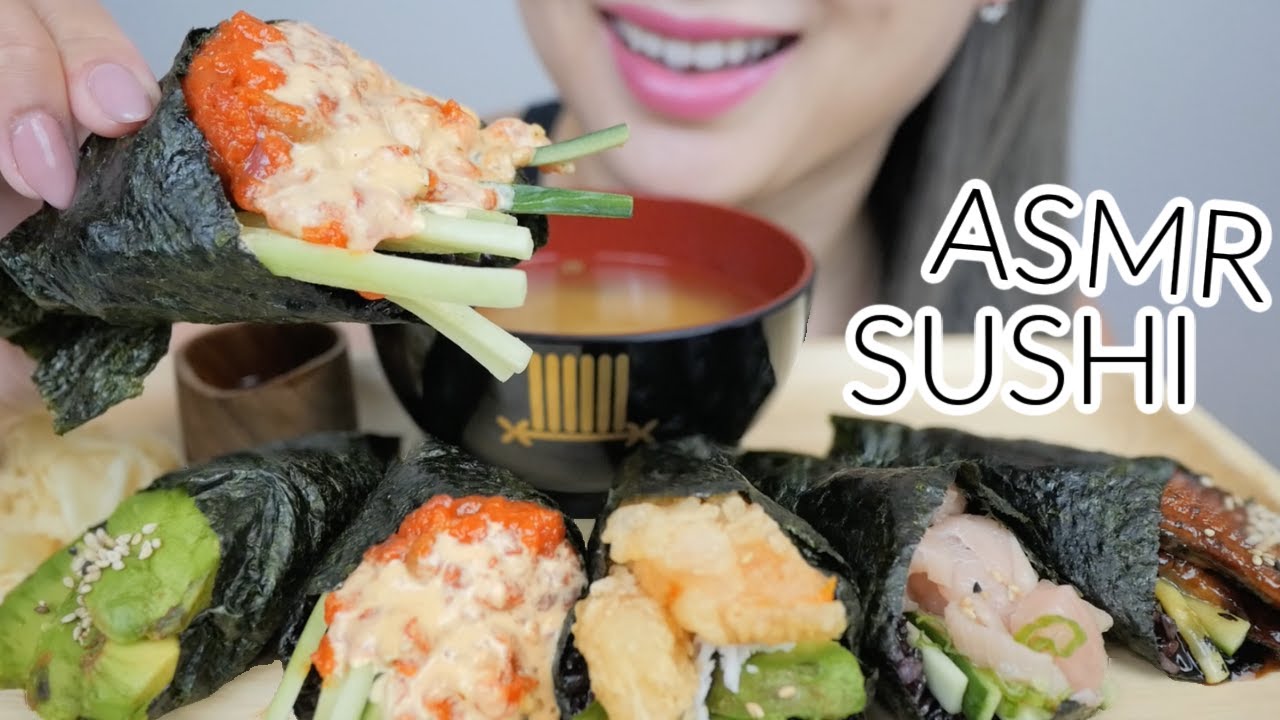 BLACK RICE Sushi CONES *Spicy Salmon, Avocado, Dynamite, Unagi and Negitoro Cones NO Talking ASMR