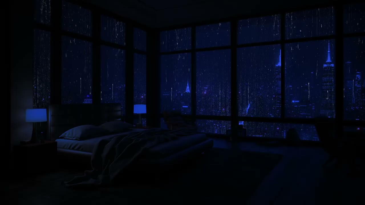 Relaxing Rain Sounds in the Dark Bedroom: Urban Rain Soundscape for Serenity 🌧️