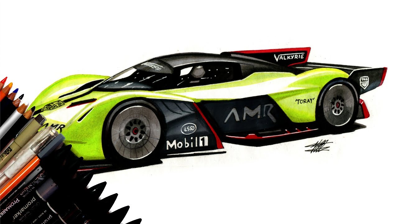 Realistic Car Drawing - Aston Martin Valkyrie AMR Pro - Time Lapse - Drawing Ideas